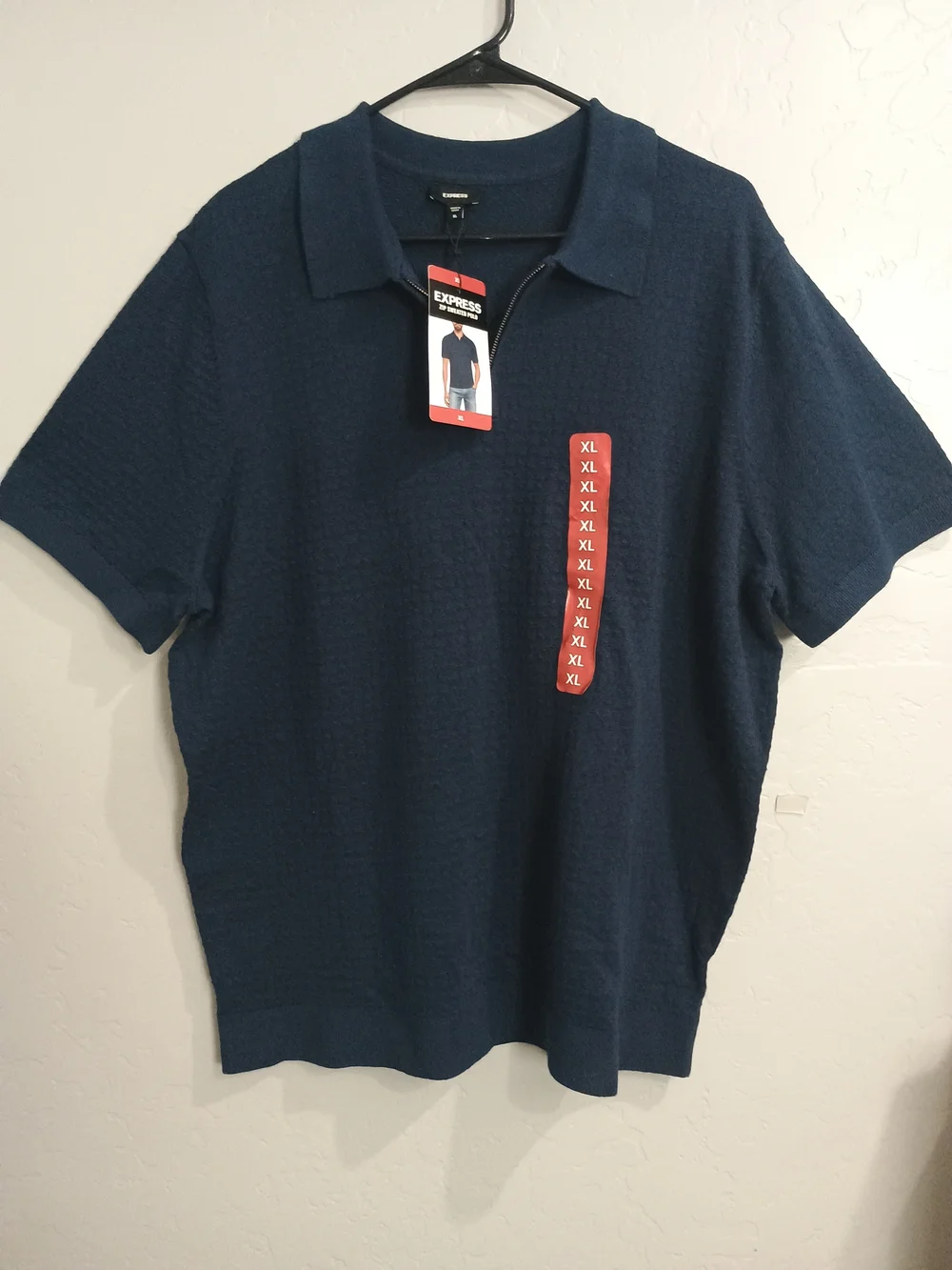 Express Men's Navy Short-Sleeve Polo Shirt